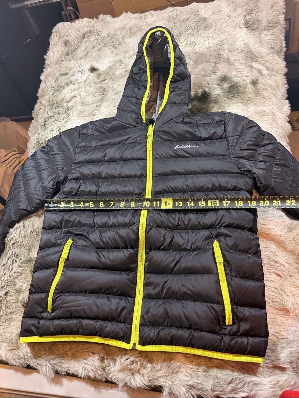 Eddie Bauer Kids L (14/16) Reversible Hooded Puffer Jacket - Black, Gray, & Neon